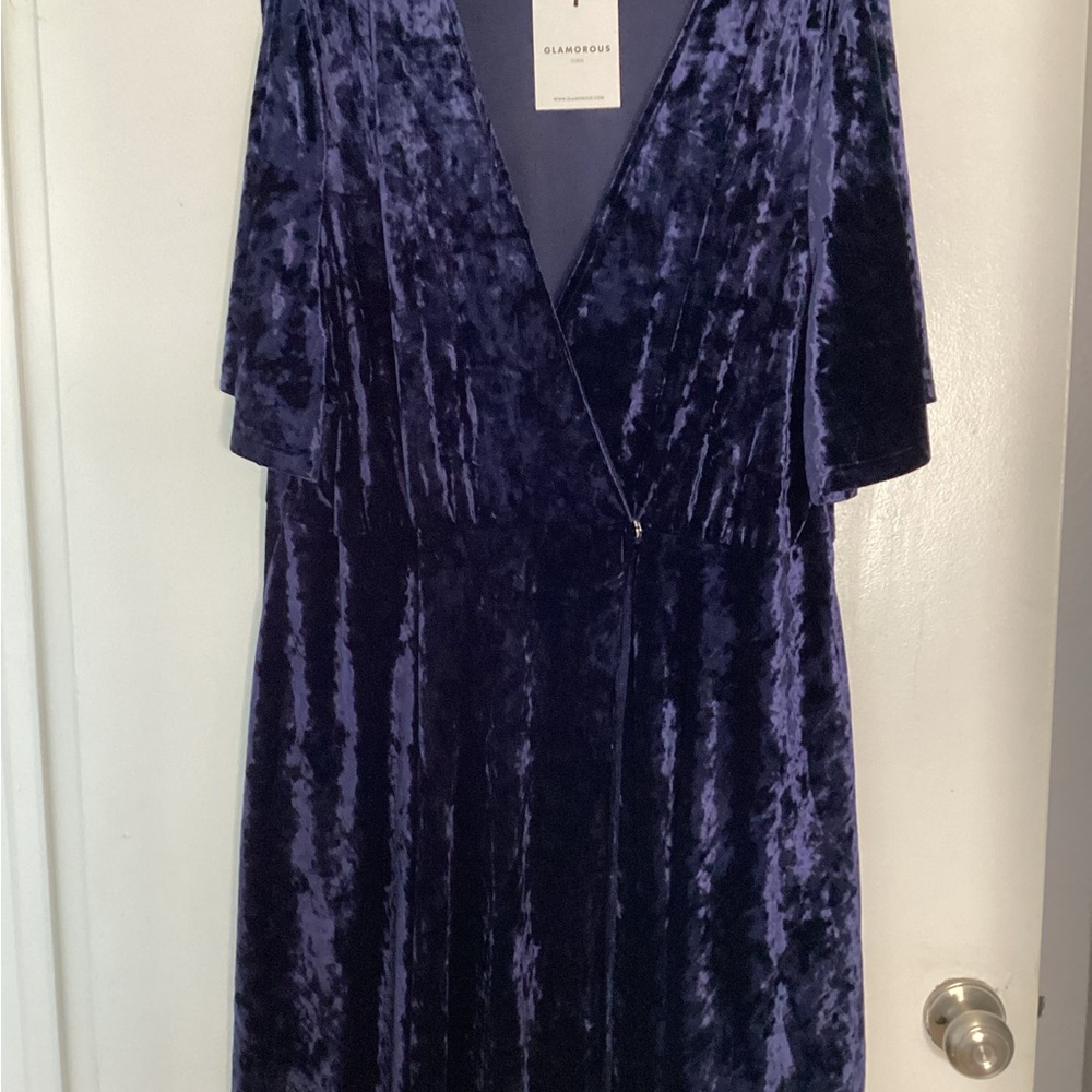 Glamorous Velvet Wide Sleeve Dress - Rich Blue 20